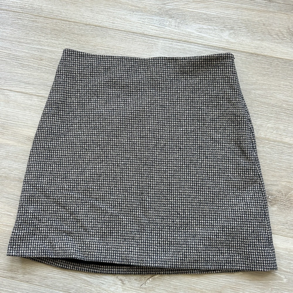 Theory Brown Black Houndstooth Wool Blend Mini Skirt Size 2 Career Office Wear